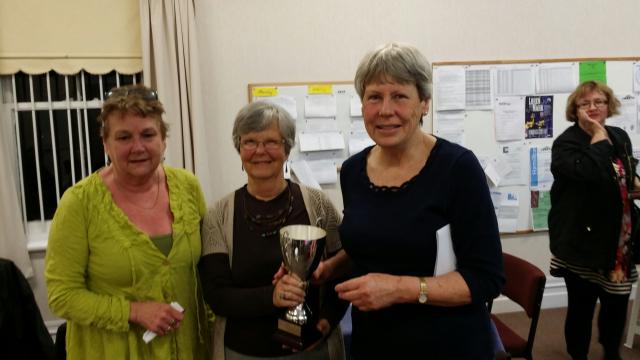 Winners of the Gilligan Barclay Trophy: Jennifer and Josie being awarded the cup by Denise Barclay in 2014